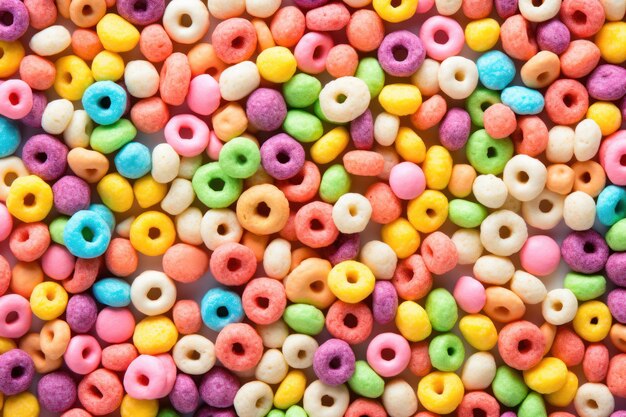 Cibo mattutino colorato con cereali per la colazione, sfondo multicereali, per bambini