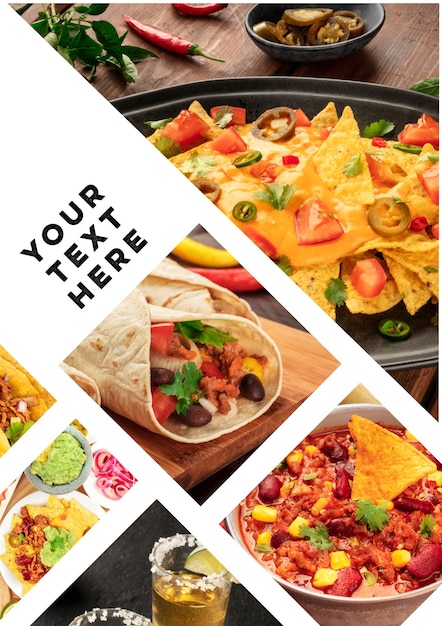 Cibo messicano modello di progettazione di collage Molti piatti della cucina del Messico un layout per un menu di un ristorante copertura di un banner pubblicitario o volantino ecc.