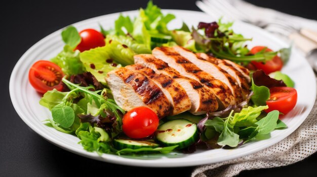 cibo sano su un piatto di verdure e carne