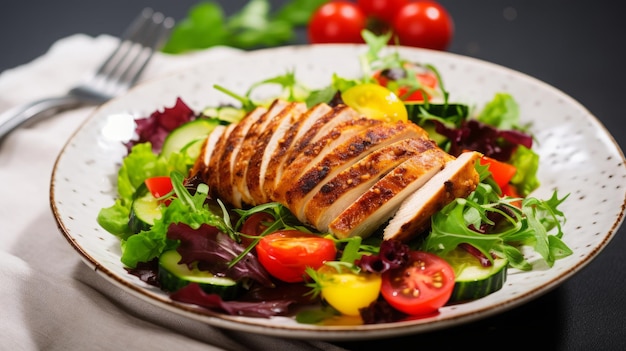 cibo sano su un piatto di verdure e carne