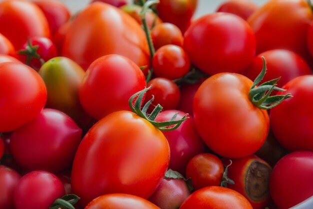 Cibo sano Verdure sull'insalata. Buon raccolto. Avvicinamento. Pomodori organici freschi in un cestino su una tabella di legno nel giardino.