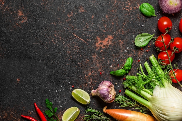 Cibo sul tavolo di pietra nera