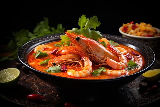 Cibo thailandese tom yum frutti di mare o frutti di mare zuppa piccante