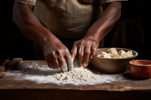 Cibo tradizionale brasiliano amido di manioca su una tavola rustica