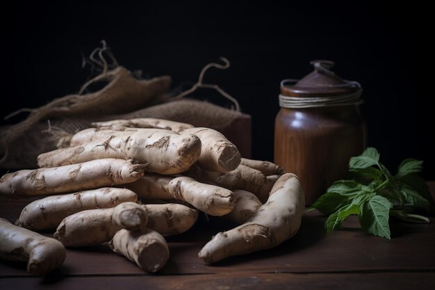 Cibo tradizionale brasiliano amido di manioca su una tavola rustica