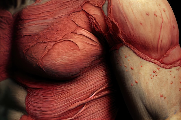 Cicatrice sul corpo vista in primo piano con vista dettagliata della struttura della pelle e del tessuto cicatriziale