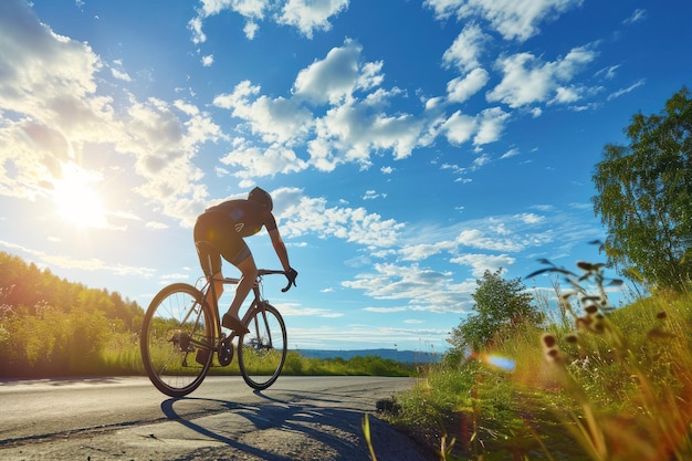 Ciclista che fa sport in bicicletta all'aperto in una giornata di sole