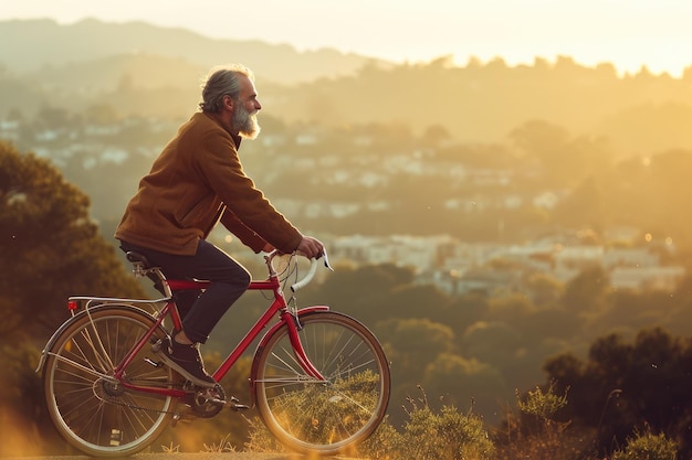 Ciclista di mezza età che conquista le colline della Bay Area