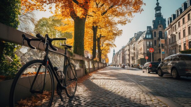 Ciclista in un paesaggio urbano colorato