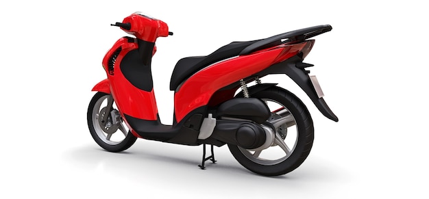Ciclomotore urbano moderno rosso su sfondo bianco. illustrazione 3D.