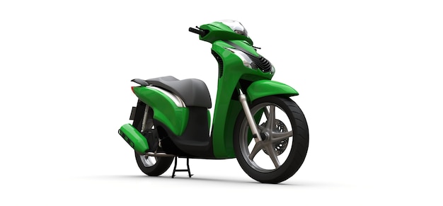 Ciclomotore verde urbano moderno su sfondo bianco. illustrazione 3D.
