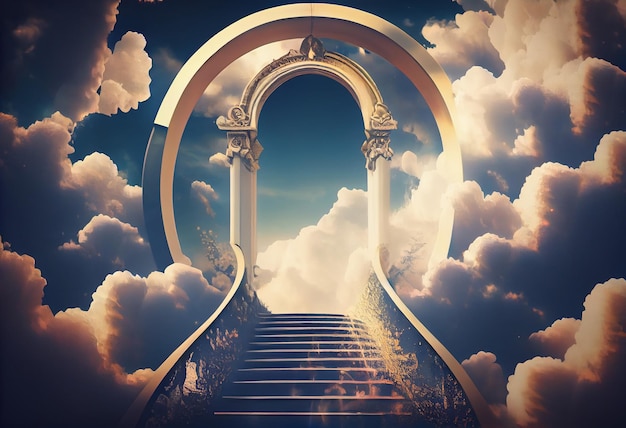 Cieli porta verso il paradiso fine della vita Scala verso il paradiso Sfondo religioso Genera Ai