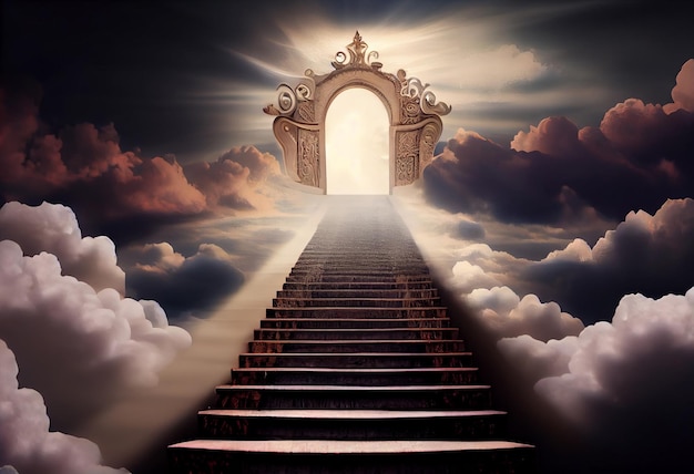 Cieli porta verso il paradiso fine della vita Scala verso il paradiso Sfondo religioso Genera Ai