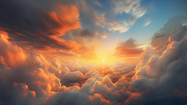 cielo al tramonto drammatico ultra realistico con soffici nuvole
