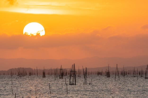 Cielo arancione luce E il grande sole sta cadendo