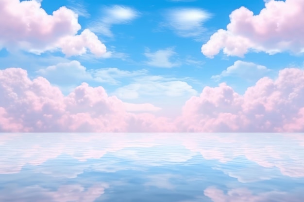 Cielo azzurro con soffici nuvole riflesse nell'acqua