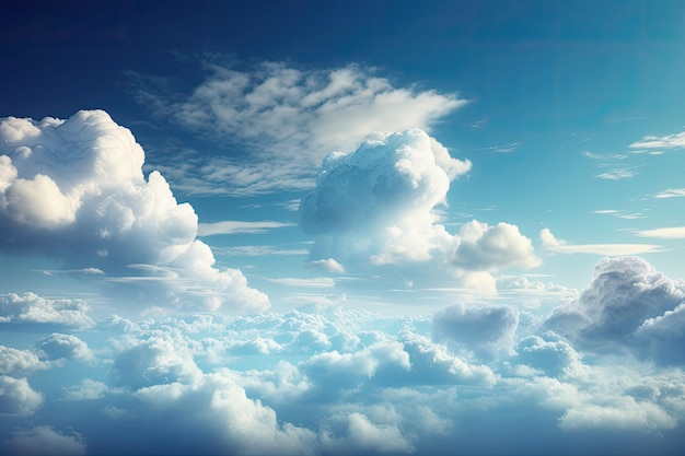 Cielo blu brillante con soffici nuvole bianche IA generativa