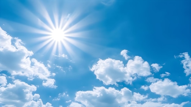 Cielo blu con alcune nuvole e il sole Buon tempo meteorologia e giornata di sole Generativo ai