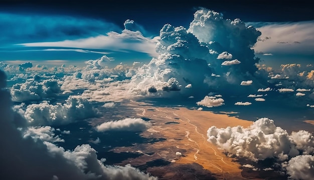 Cielo blu con nuvole bianche fotografia aerea IA generativa