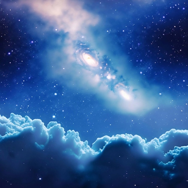 cielo blu con nuvole nella notte stellata 3d illustrata