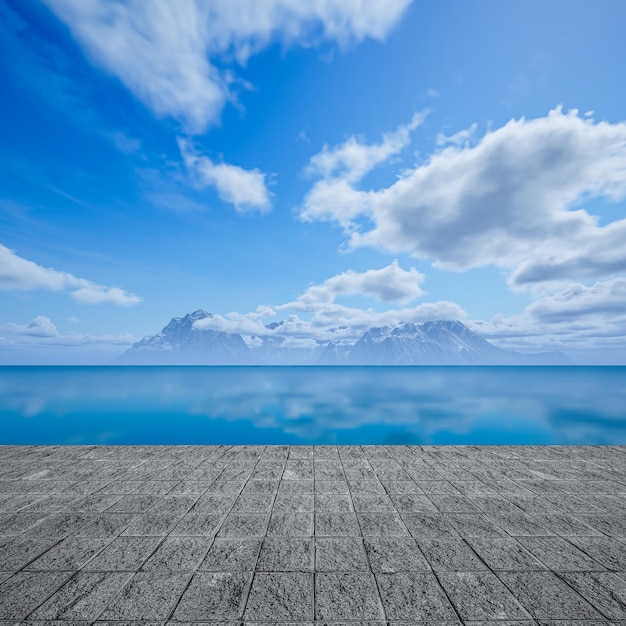 Cielo blu e sfondo grigio del pavimento