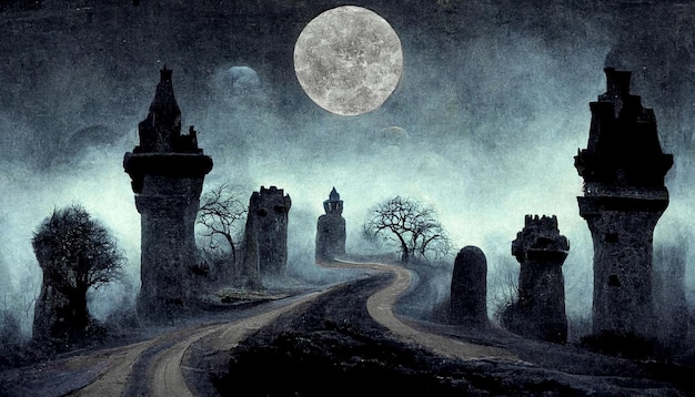 Cielo con nuvole nebbia Glumu notte cimiteri monumenti in pietra Strada nel centro