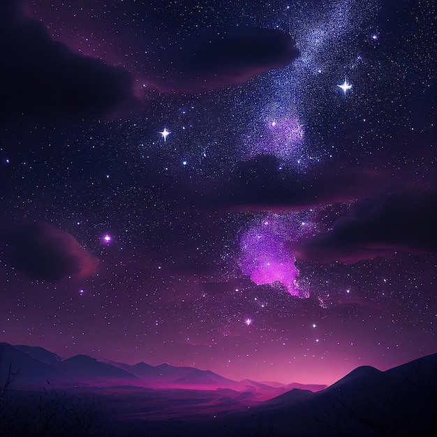 Cielo con stelle viola immagine ultra realistica IA generativa