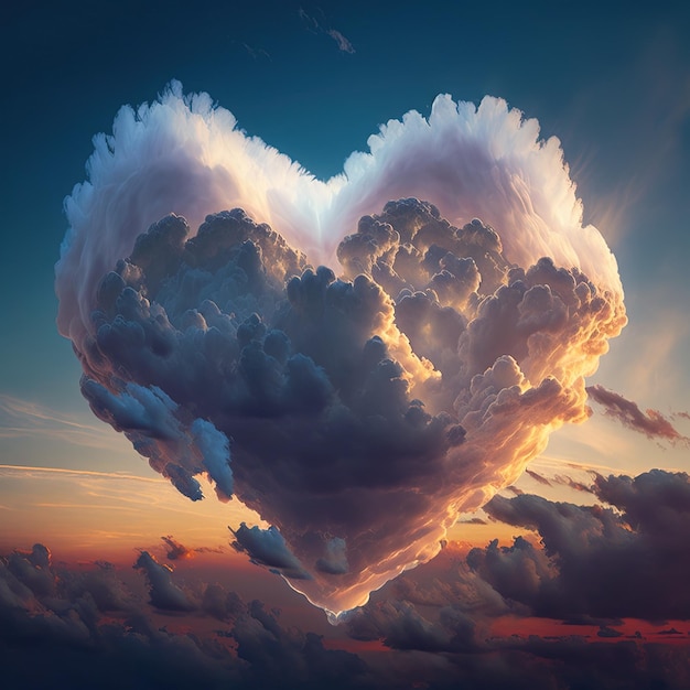 Cielo di San Valentino con il simbolo del cuore al tramonto Una bella illustrazione ispirata alla natura
