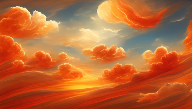 Cielo di tramonto arancione infuocato Colori colorati dell'alba Incredibile beautyA sfondo natura astratta bella e colorata Illustrazione 3d