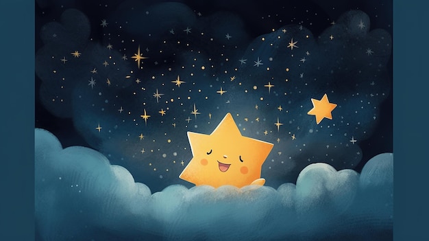 cielo notturno carino con l'illustrazione dei bambini delle stelle