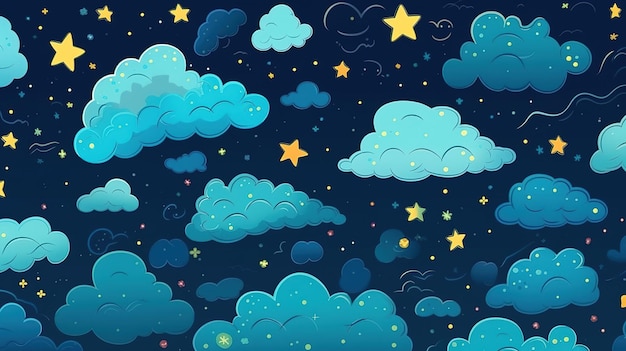 cielo notturno carino con l'illustrazione dei bambini delle stelle
