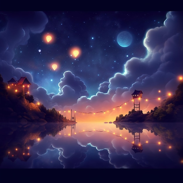 cielo notturno carino con l'illustrazione dei bambini delle stelle