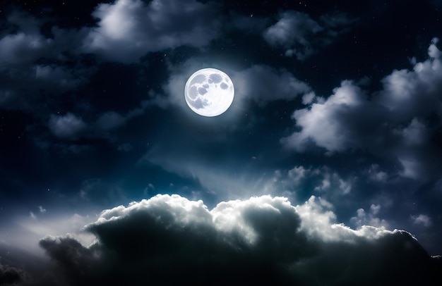 Cielo notturno con stelle e sfondo di luna piena