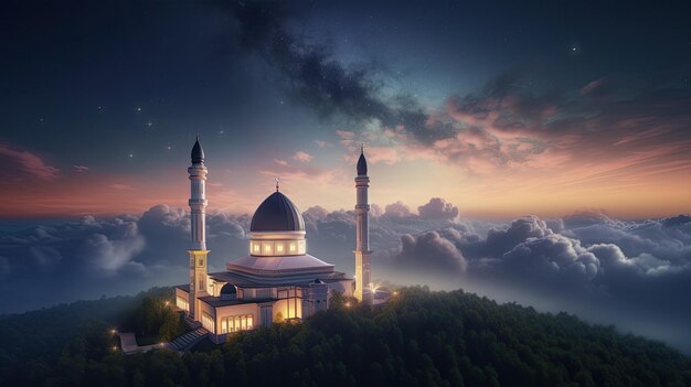 Cielo notturno della moschea islamica AI generativa