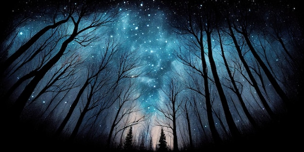 Cielo notturno nella foresta generativa ai