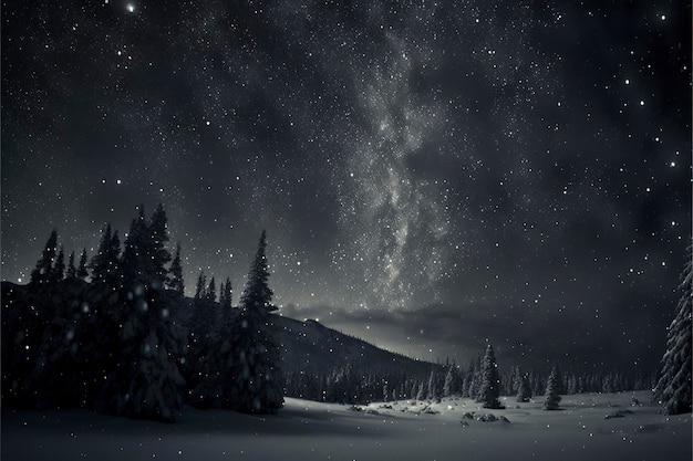 cielo notturno pieno di fiocchi di neve che cadono