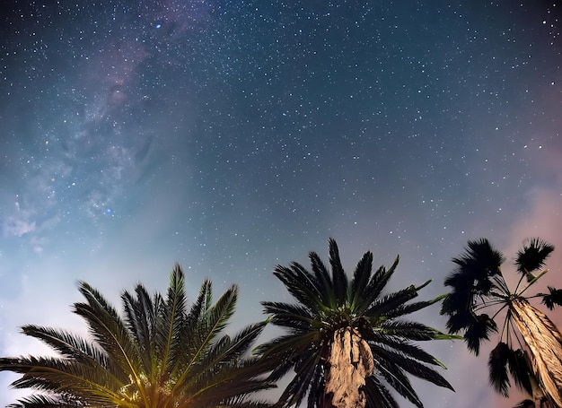 cielo notturno pieno di stelle e palme