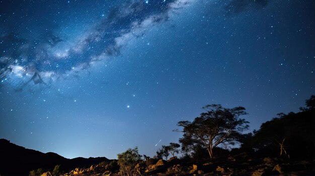 Cielo notturno stellato con la Via Lattea che si estende