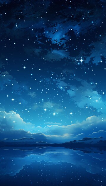 cielo notturno stellato con nuvole e stelle riflesse nell'acqua