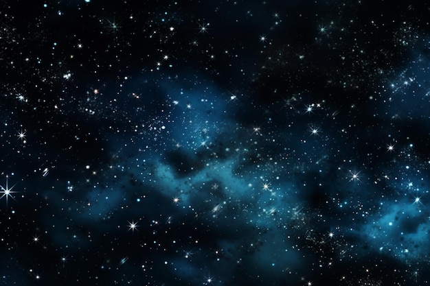 Cielo notturno stellato con un ammasso di stelle e una nebulosa blu brillante generativa ai