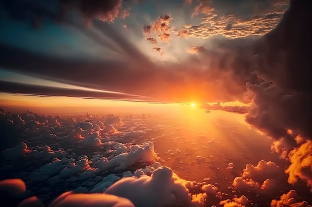 Cielo nuvoloso di bella alba dalla fotografia di vista aerea