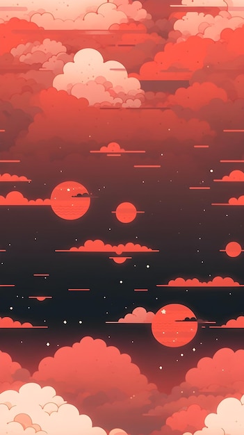 Cielo rosso con nuvole e luna
