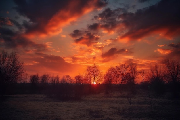 Cielo rosso durante il tramonto AI Generato