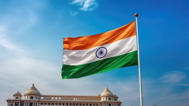 Cielo sfondo sventola bandiera Indian Independence Day generativo ai
