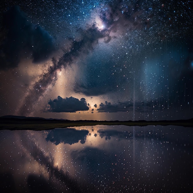 Cielo stellato con un riflesso di un lago e un cielo stellato ai generativo