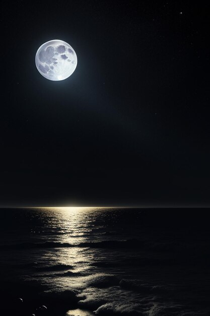 Cielo stellato notturno al chiaro di luna che splende sull'insegna solitaria del fondo della carta da parati dei pensieri solitari dell'acqua di mare