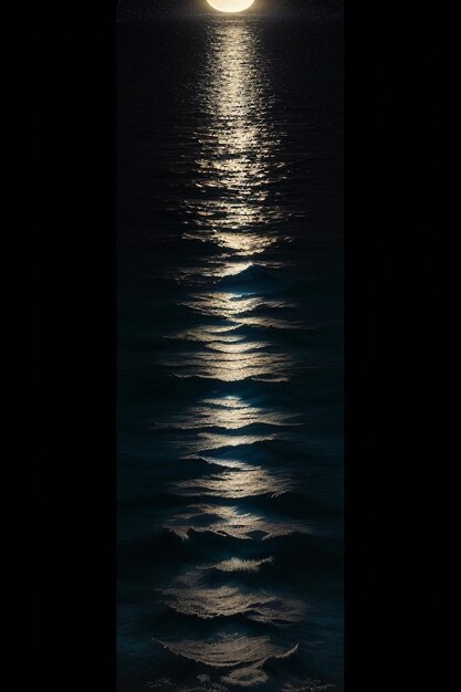 Cielo stellato notturno al chiaro di luna che splende sull'insegna solitaria del fondo della carta da parati dei pensieri solitari dell'acqua di mare