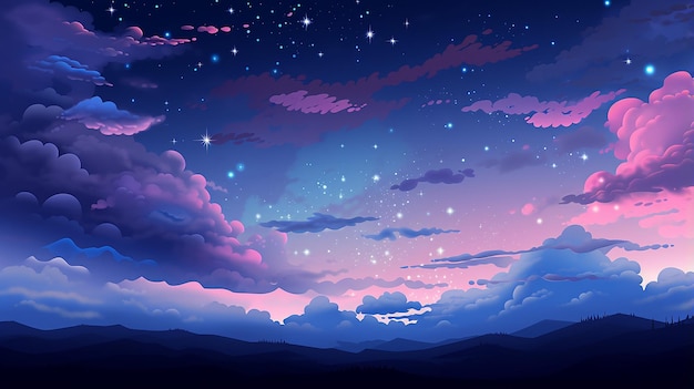 cielo stellato pixel art sullo sfondo serale con cielo viola