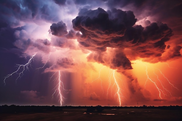 Cielo tempestoso con fulmini IA generativa