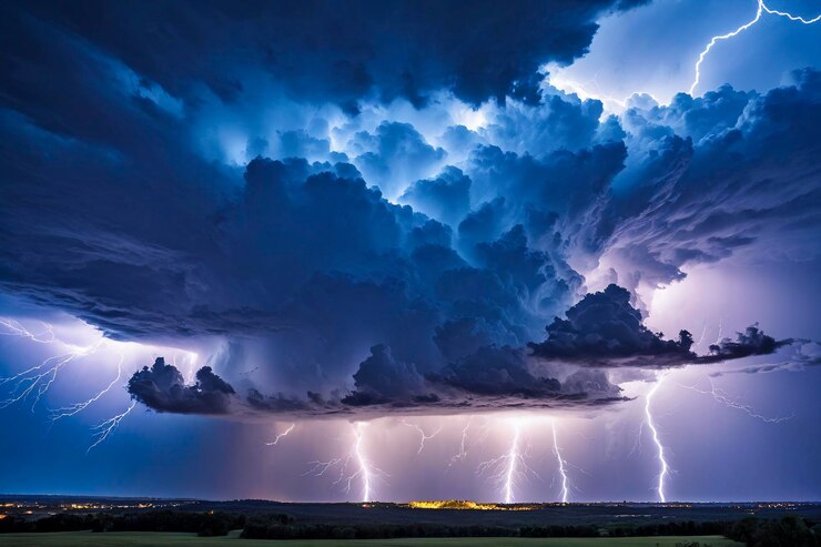 Cielo tempestoso con nuvole drammatiche e un fulmine perfetto per una carta da parati potente